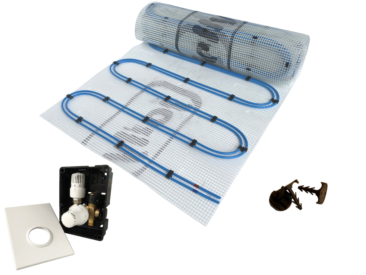 Fußbodenheizung Wasser Set Duo mit Doppelrohr Heizmatte und Regelbox TH-RTL