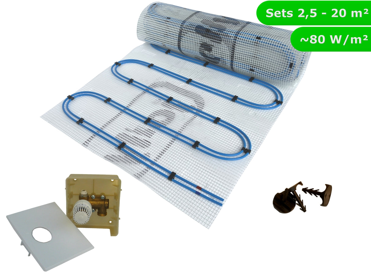 Fußbodenheizung Wasser Set Duo mit Doppelrohr Heizmatte und Regelbox RTL