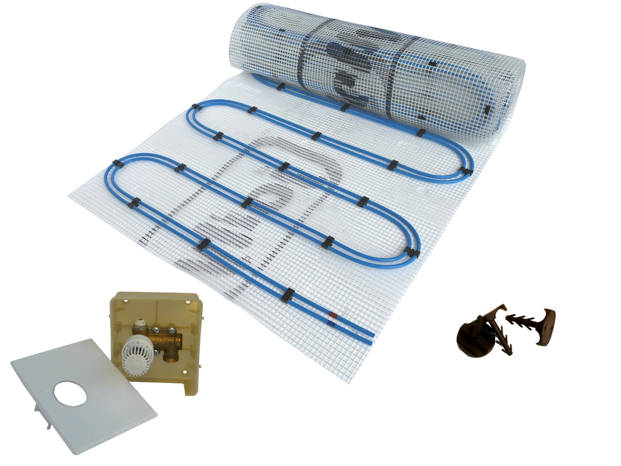 Fußbodenheizung Wasser Set Duo mit Doppelrohr Heizmatte und Regelbox RTL
