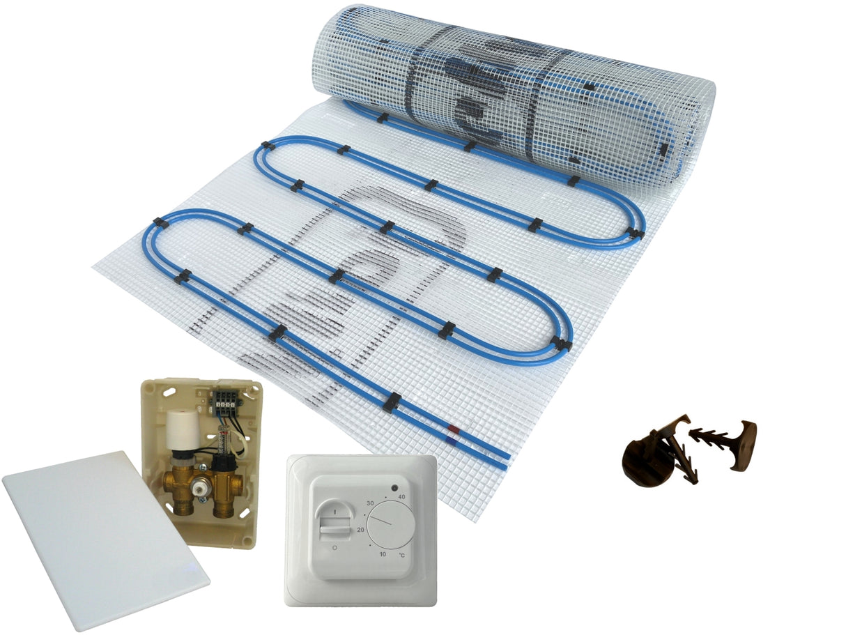 Fußbodenheizung Wasser Set Duo mit Doppelrohr Heizmatte und E-Regelbox Standard