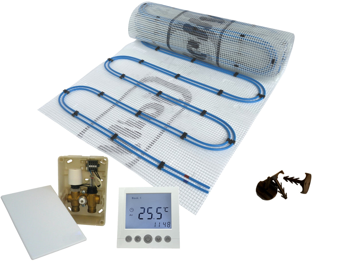 Fußbodenheizung Wasser Set Duo mit Doppelrohr Heizmatte und E-Regelbox Digital