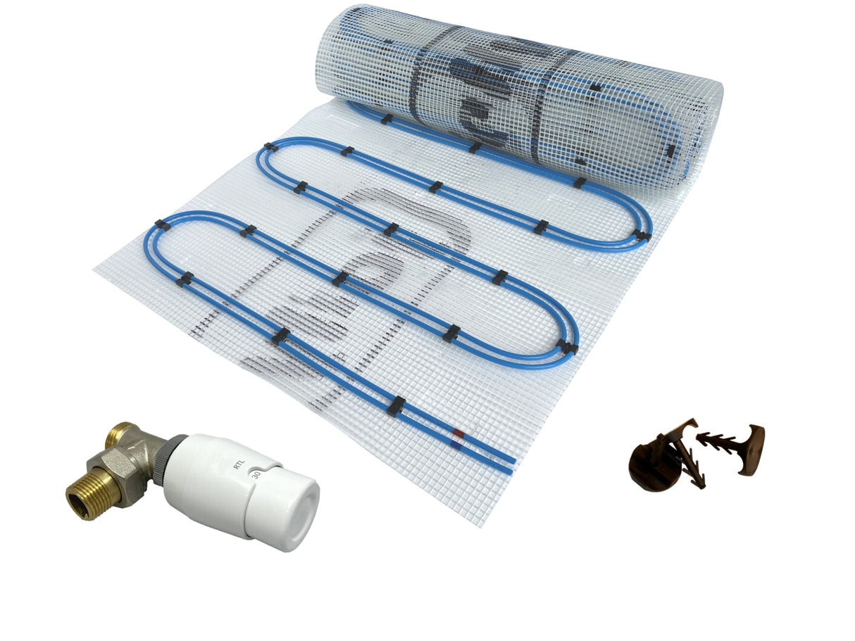 Fußbodenheizung Wasser Set Duo mit Doppelrohr Heizmatte und RTL-Ventil Eck
