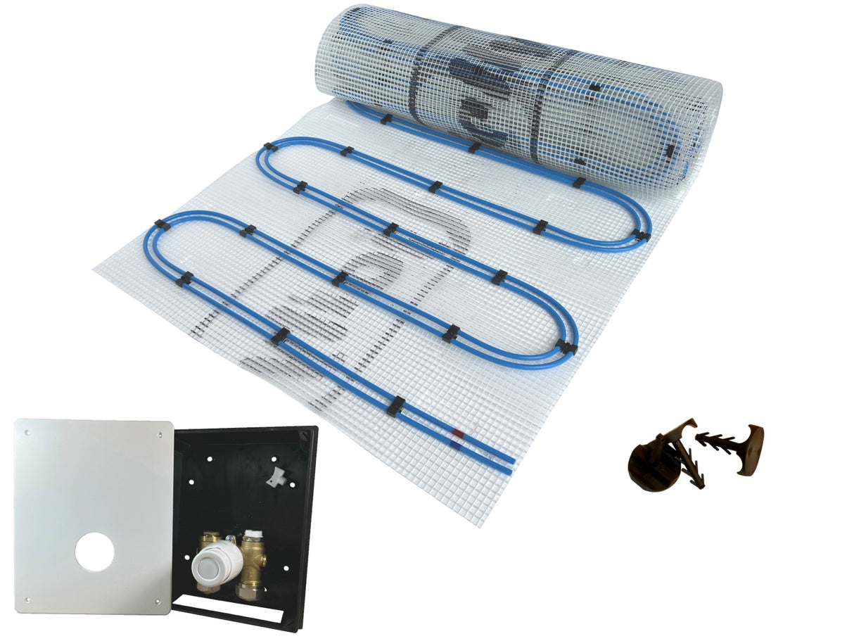 Fußbodenheizung Wasser Set Duo mit Doppelrohr Heizmatte und RTL Regelbox
