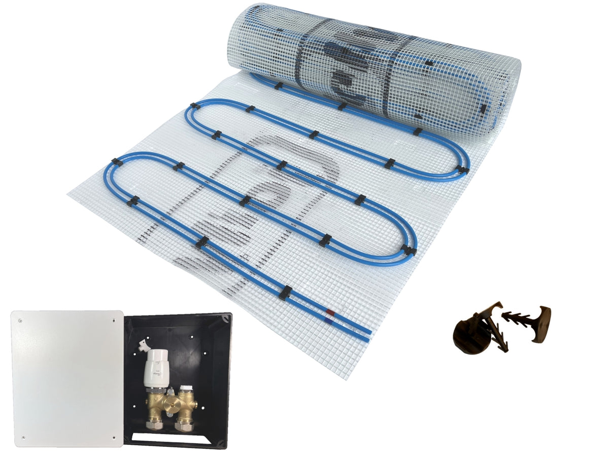 Fußbodenheizung Wasser Set Duo mit Doppelrohr Heizmatte und G-RTL Regelbox