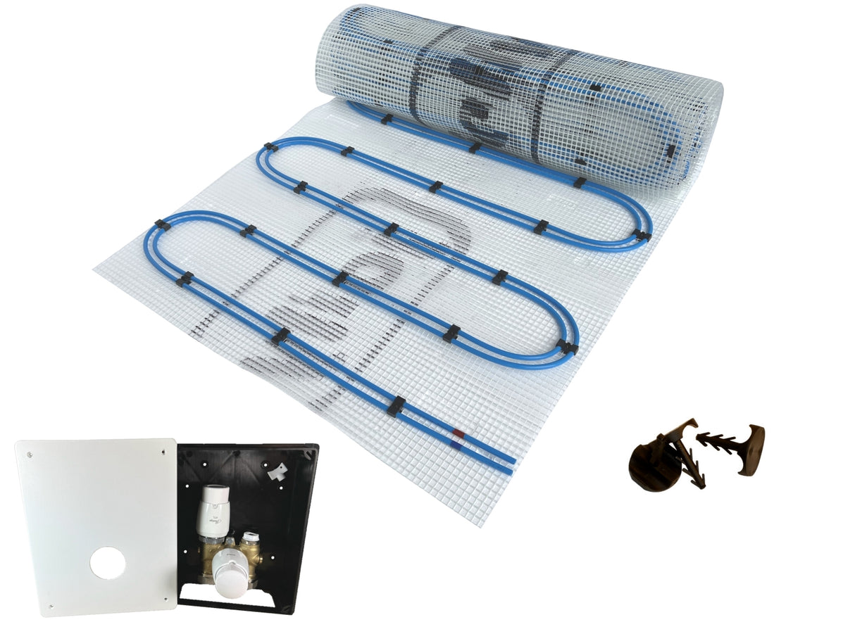 Fußbodenheizung Wasser Set Duo mit Doppelrohr Heizmatte und TH-RTL Regelbox