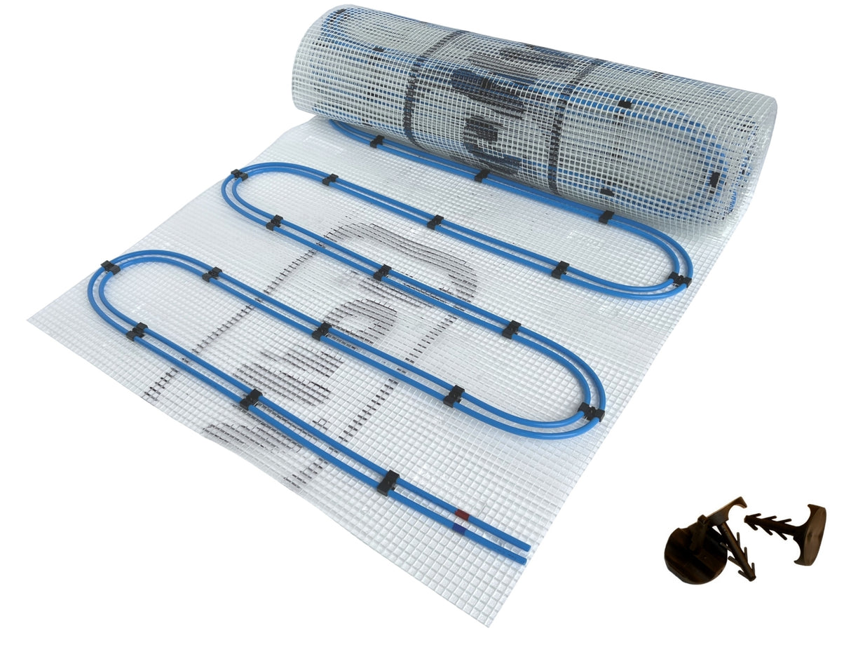 Fußbodenheizung Wasser Set Duo mit Doppelrohr Heizmatte und Anschlußteilen