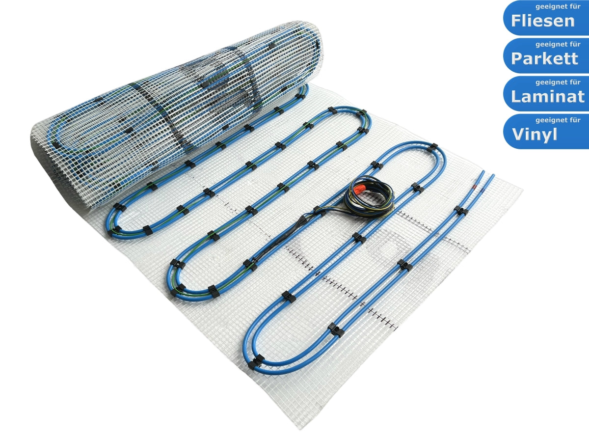 Duo Hybrid Warmwasser Elektro Fußbodenheizung | Set mit Heizmatte und Anschlussteile