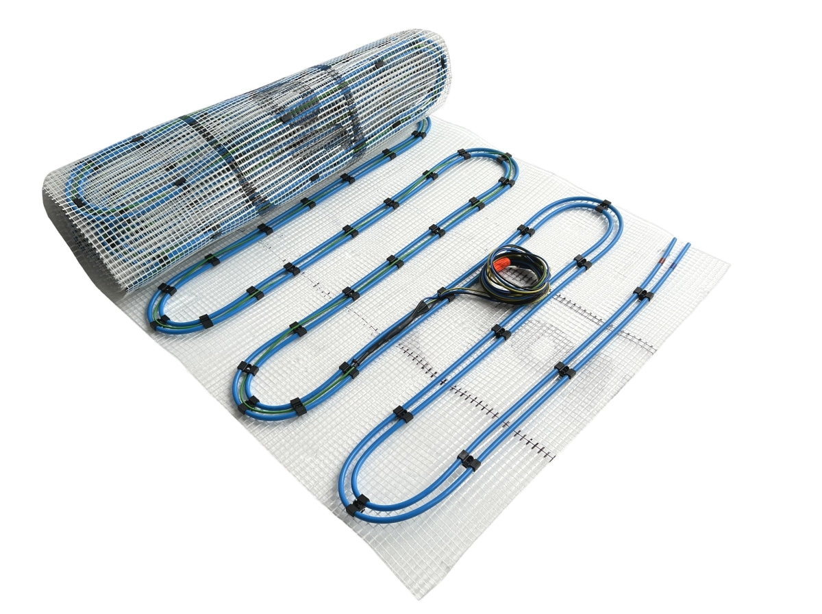 Duo Hybrid Warmwasser Elektro Fußbodenheizung | Set mit Heizmatte und Anschlussteile