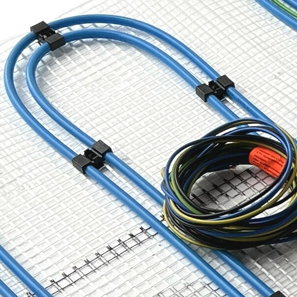 Duo Hybrid Warmwasser Elektro Fußbodenheizung | Set mit Heizmatte und Anschlussteile