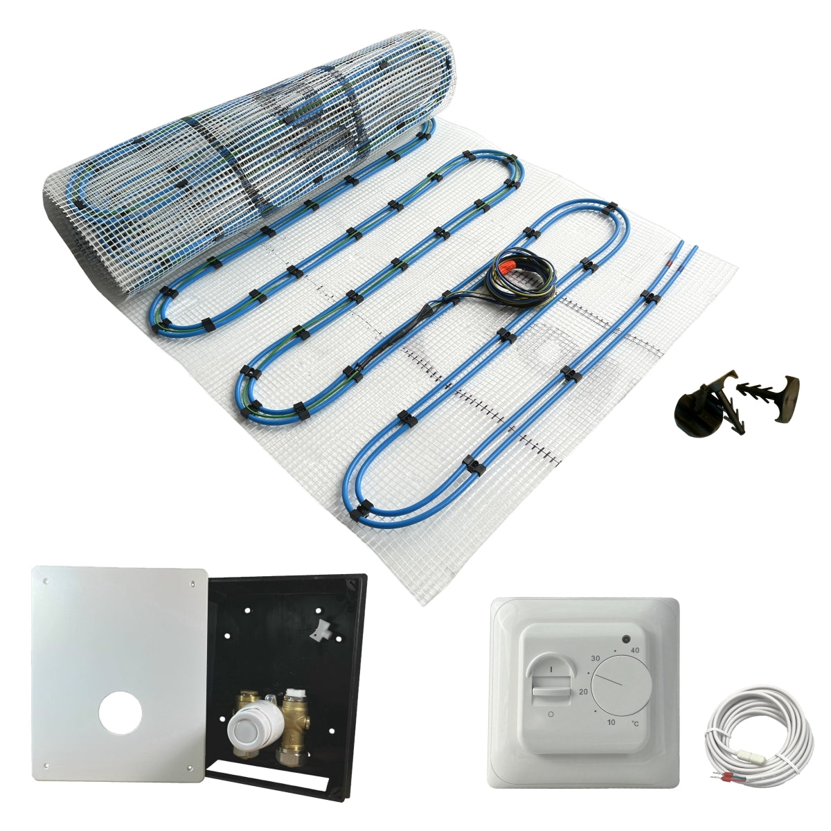 Duo Hybrid Warmwasser Elektro Fußbodenheizung | Set mit Heizmatte und Regelset Standard