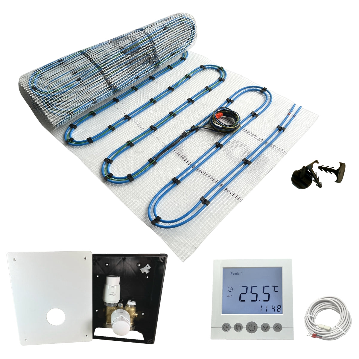 Duo Hybrid Warmwasser Elektro Fußbodenheizung | Set mit Heizmatte und Regelset Comfort