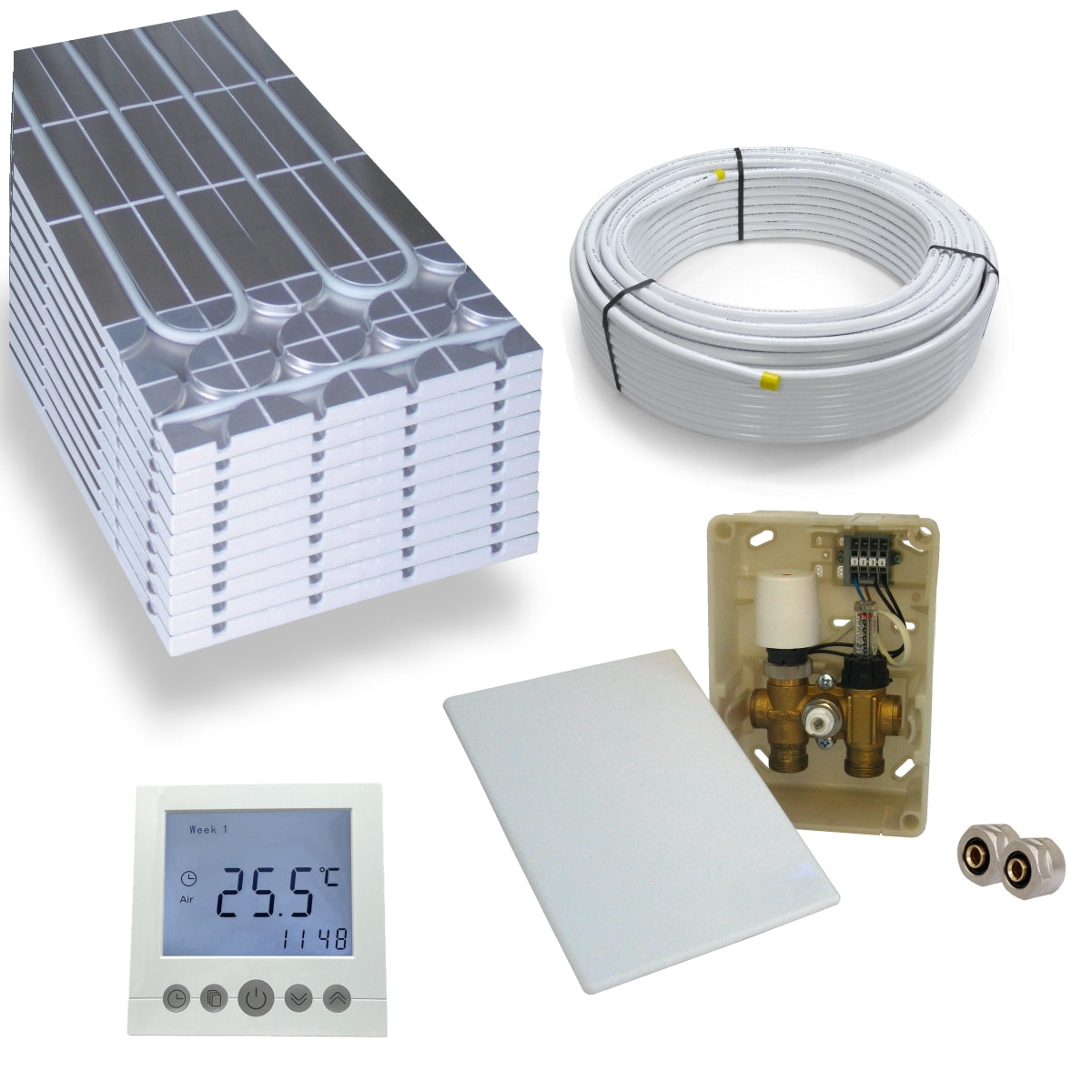 DRY Warmwasser Trocken Fußbodenheizung Komplettset E-Regelbox Digital