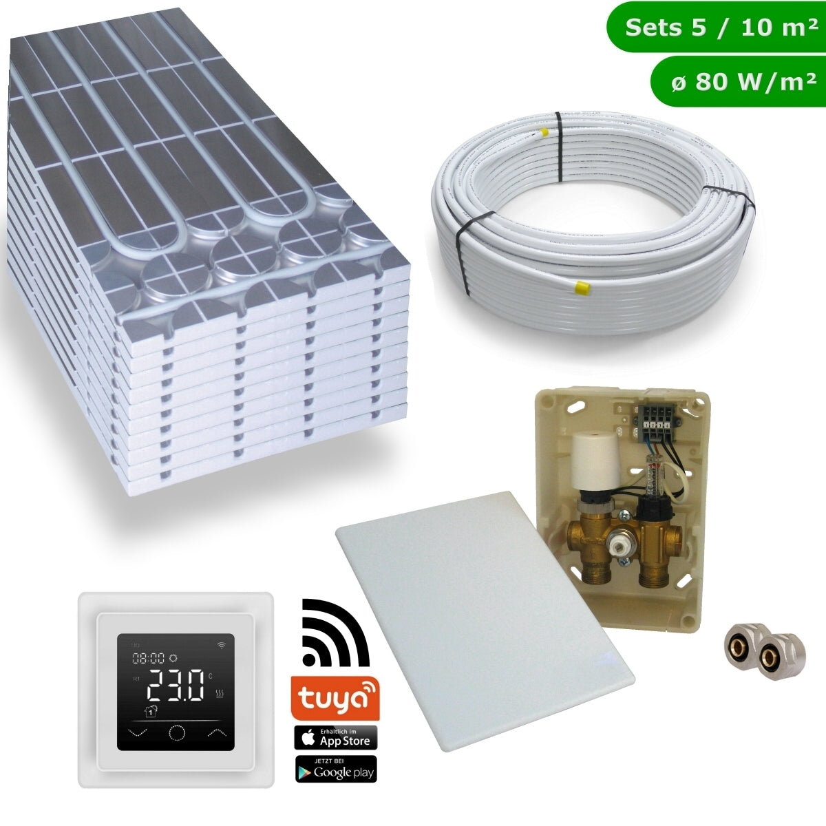 DRY Warmwasser Trocken Fußbodenheizung Komplettset E-Regelbox WLAN Touch (w)