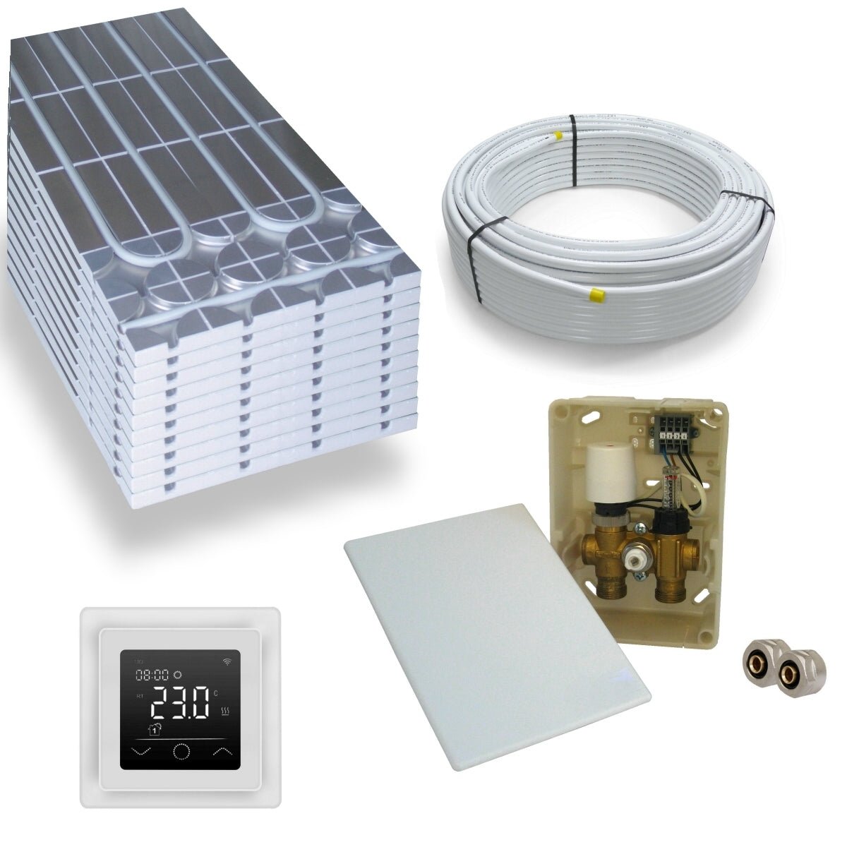 DRY Warmwasser Trocken Fußbodenheizung Komplettset E-Regelbox WLAN Touch (w)