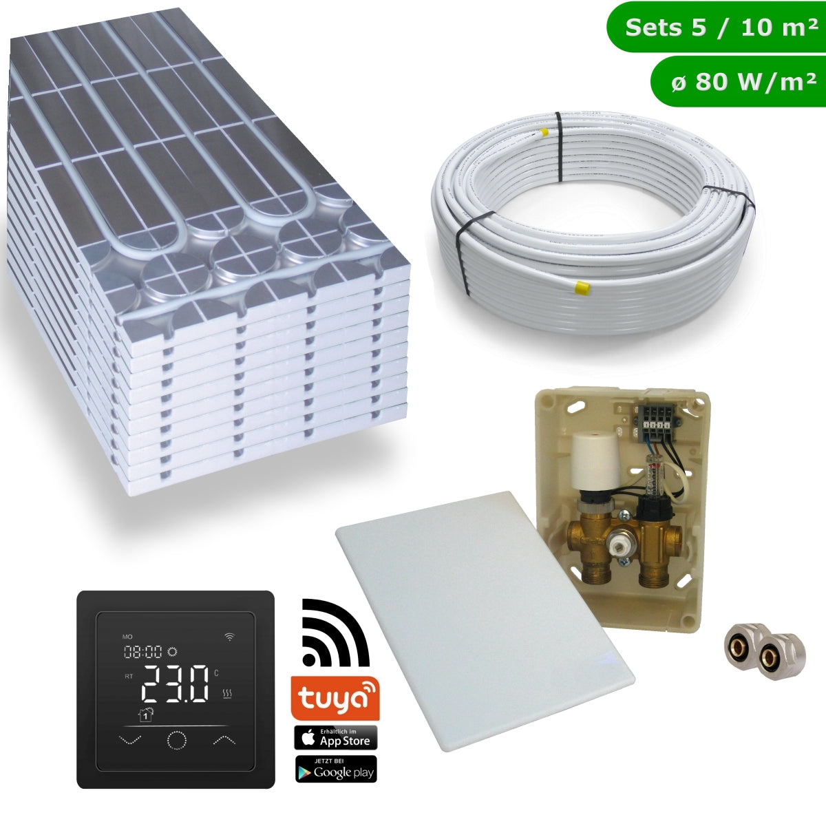 DRY Warmwasser Trocken Fußbodenheizung Komplettset E-Regelbox WLAN Touch (sw)