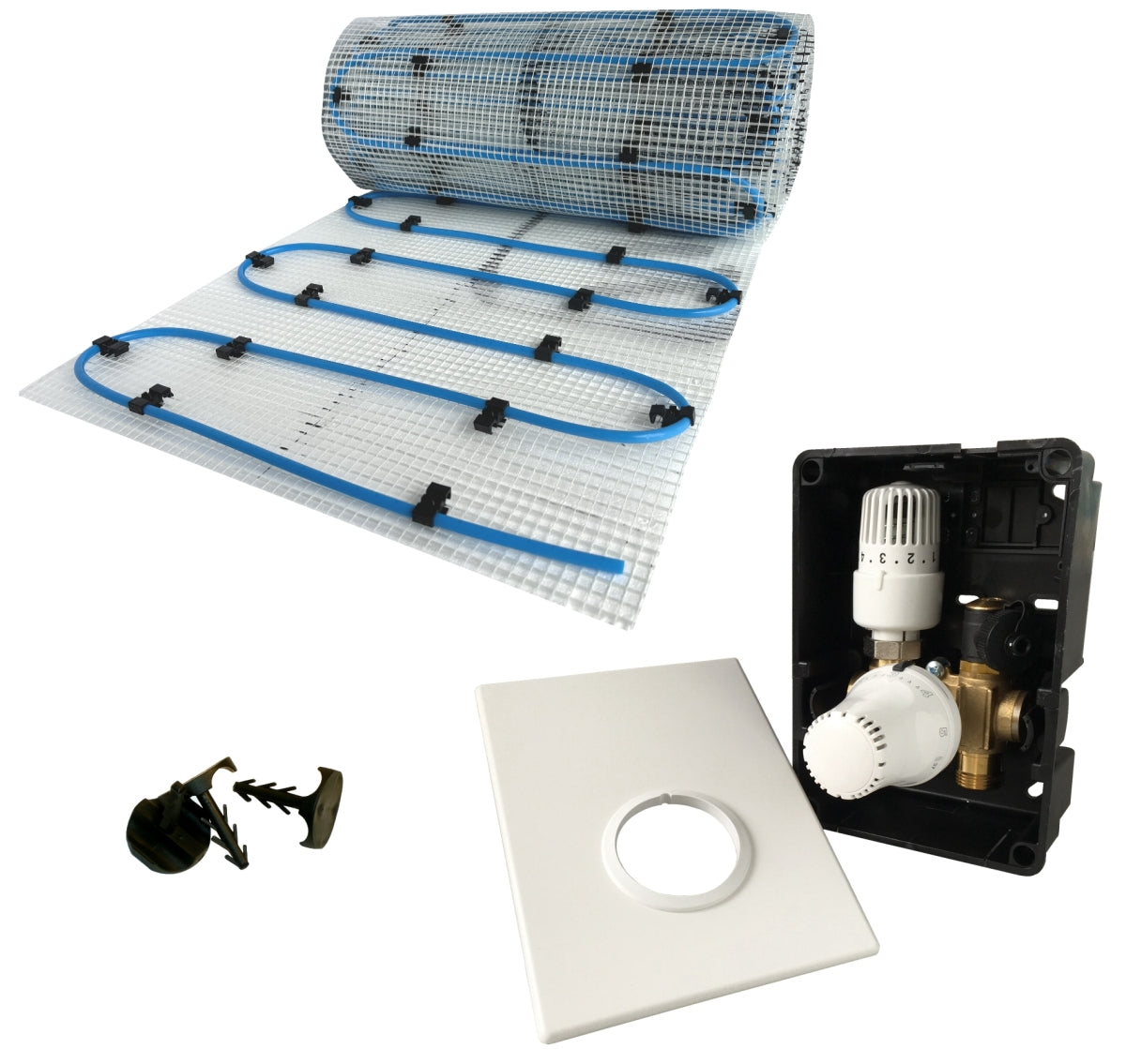 Fußbodenheizung Wasser Set mit Einrohr Heizmatte und Regelbox TH-RTL