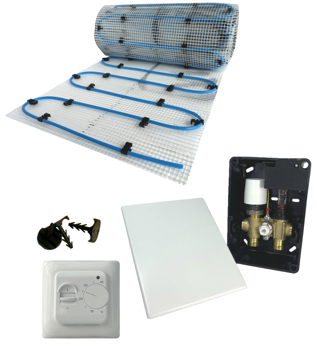 Fußbodenheizung Wasser Set mit Einrohr Heizmatte und E-Regelbox Standard