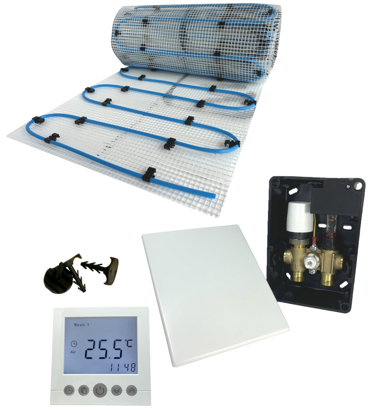 Fußbodenheizung Wasser Set mit Einrohr Heizmatte und E-Regelbox Digital