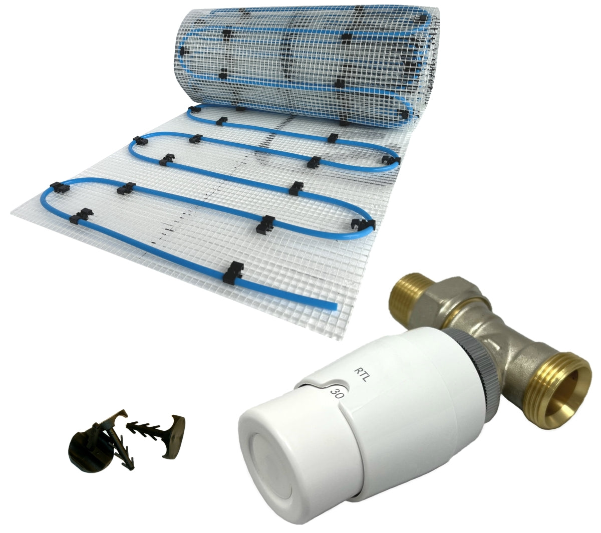 Fußbodenheizung Wasser Set mit Einrohr Heizmatte und RTL-Ventil
