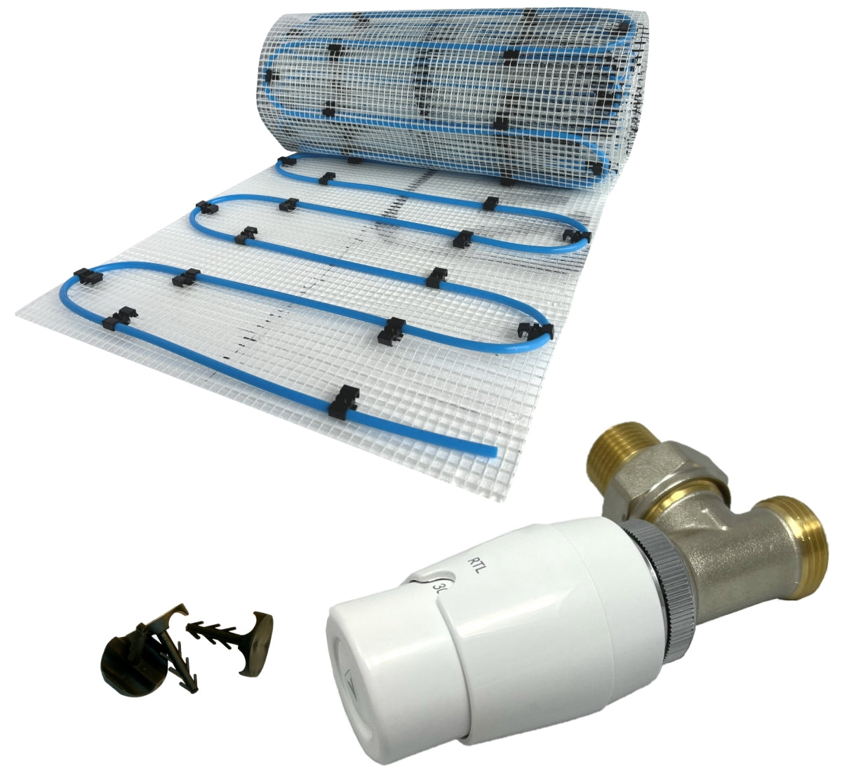 Fußbodenheizung Wasser Set mit Einrohr Heizmatte und RTL-Ventil Eck