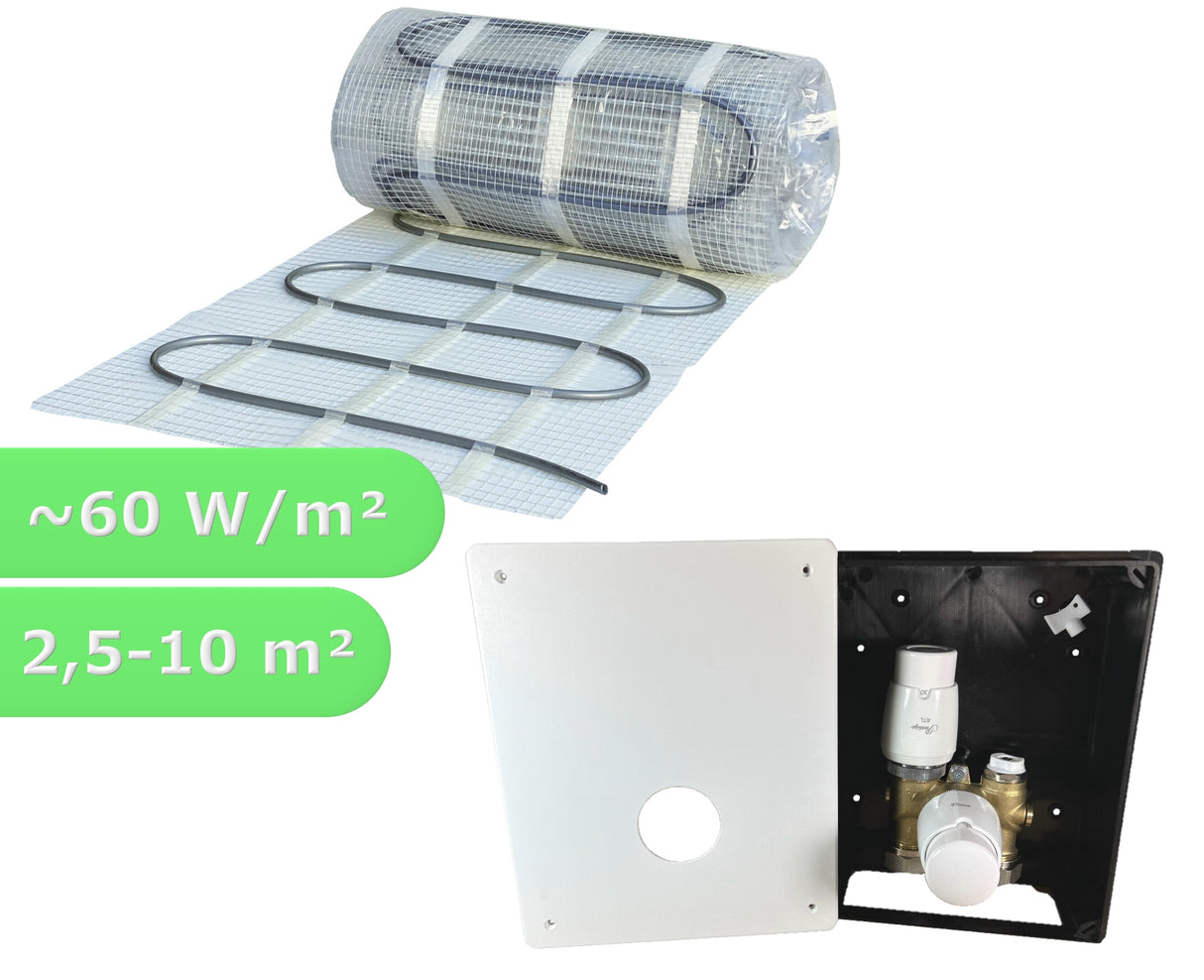 Fußbodenheizung Wasser Set mit Einrohr Heizmatte und TH-RTL Regelbox
