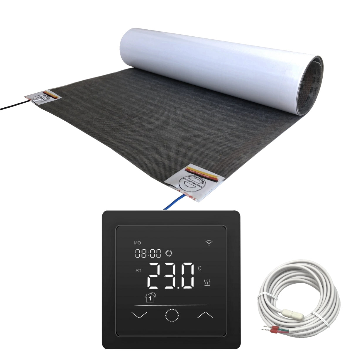Fußbodenheizung Elektrisch Set Lux | Heizfolie 80 W/m²| Touch Thermostat schwarz