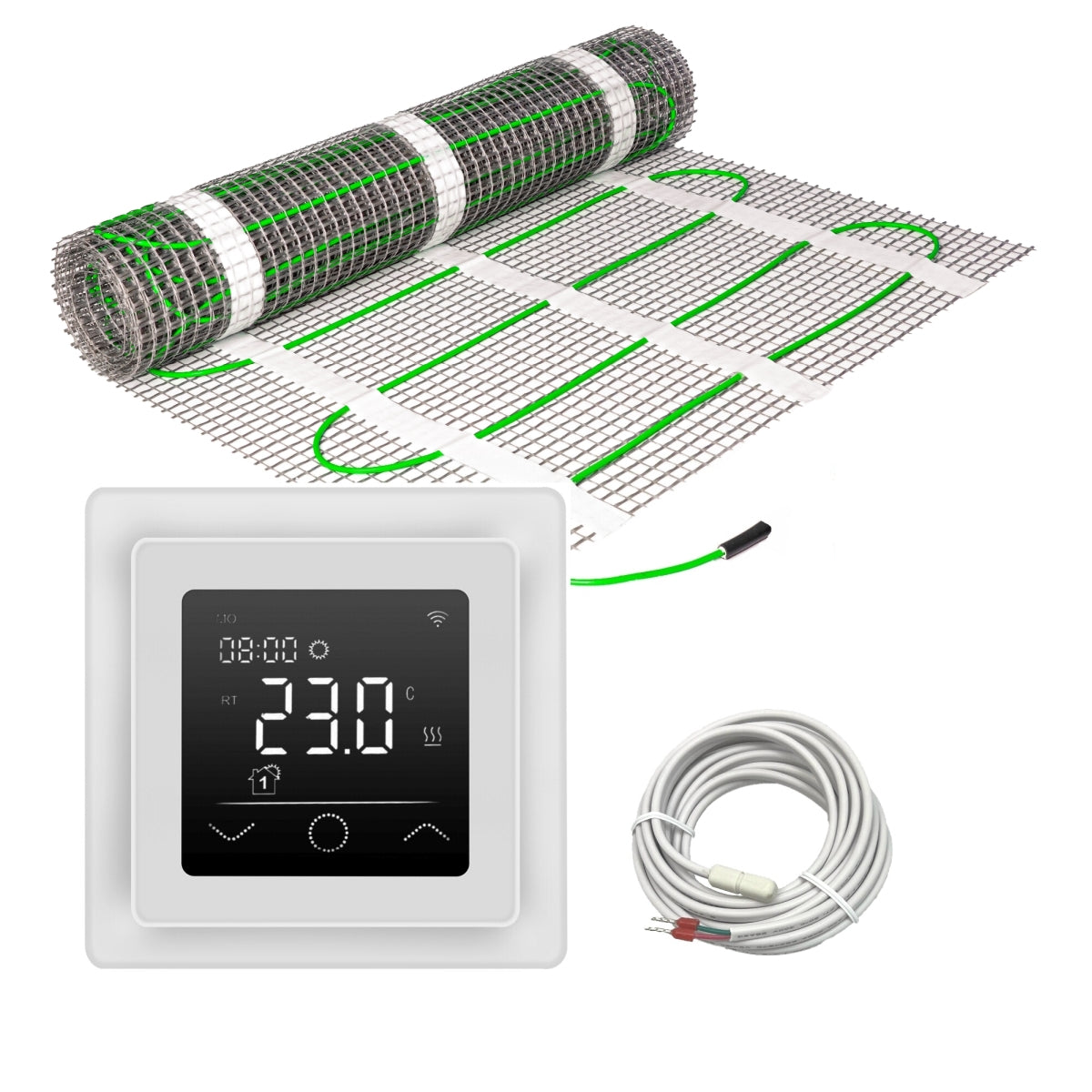 Fußbodenheizung Elektrisch Set Classic | TWIN Bodenheizung Heizmatte 150 W/m² | Thermostat Touch weiß