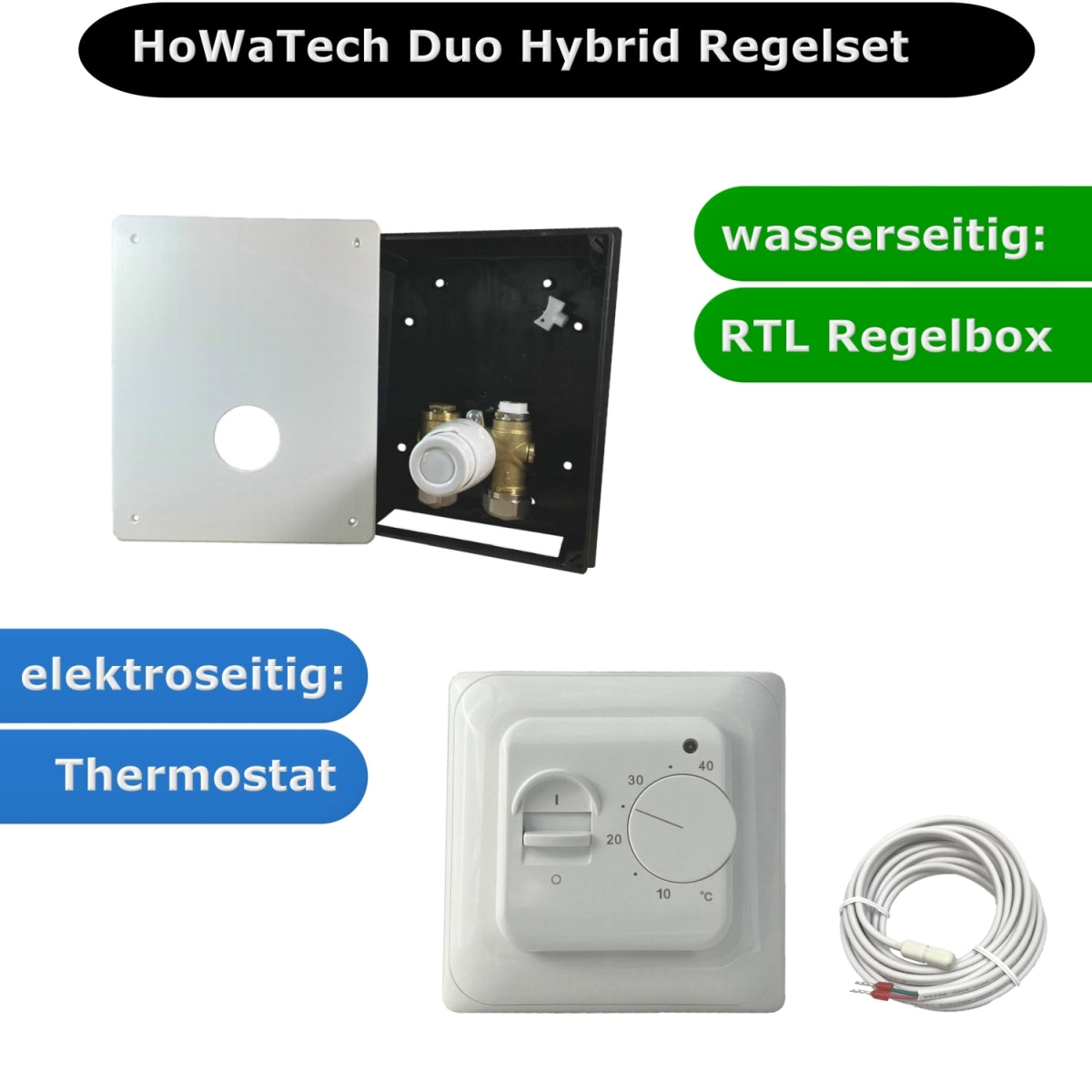 Duo Hybrid Warmwasser Elektro Fußbodenheizung | Set mit Heizmatte und Regelset Standard