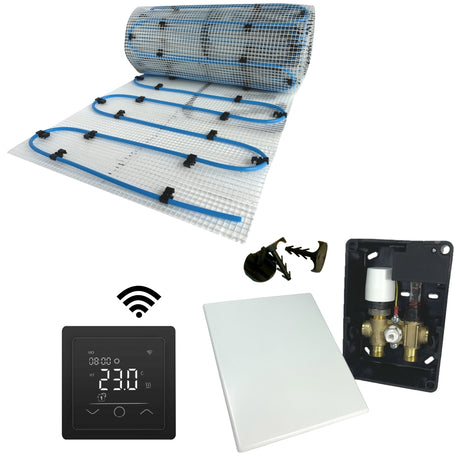 Fußbodenheizung Wasser Set mit Einrohr Heizmatte und E-Regelbox WLAN Touch