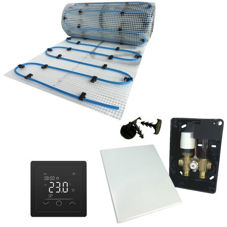 Fußbodenheizung Wasser Set mit Einrohr Heizmatte und E-Regelbox WLAN Touch