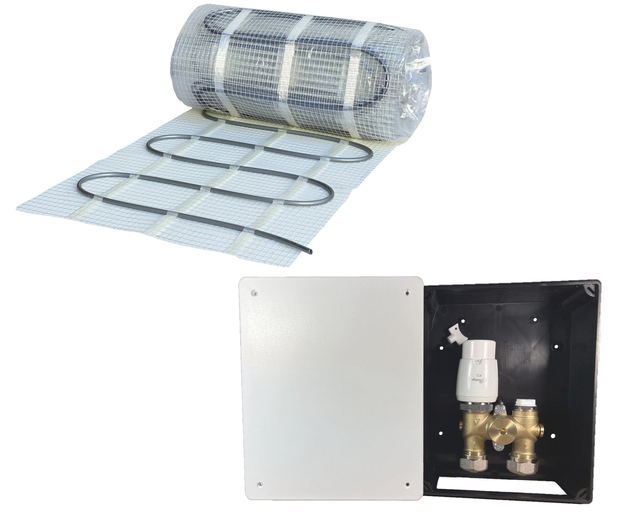 Fußbodenheizung Wasser Set mit Einrohr Heizmatte und G-RTL Regelbox