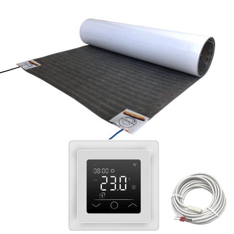 Fußbodenheizung Elektrisch Set Lux | Heizfolie 80 W/m²| Touch Thermostat weiß