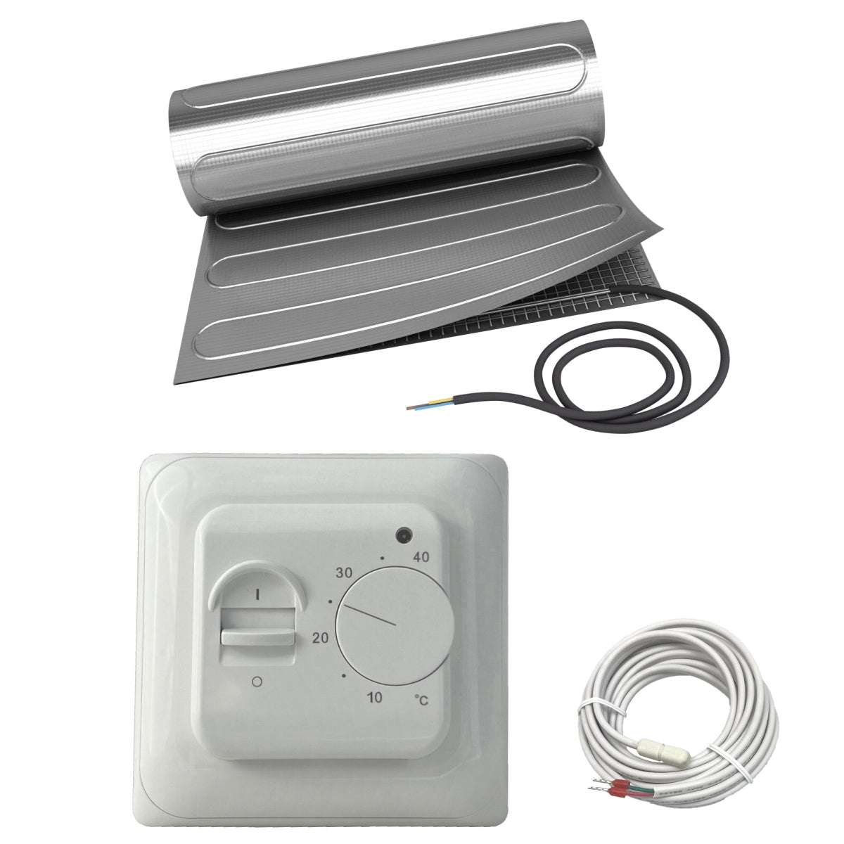 Fußbodenheizung Elektrisch Set ALU | Heizmatte 80 W/m² Laminat Parkett Vinyl | Thermostat Standard