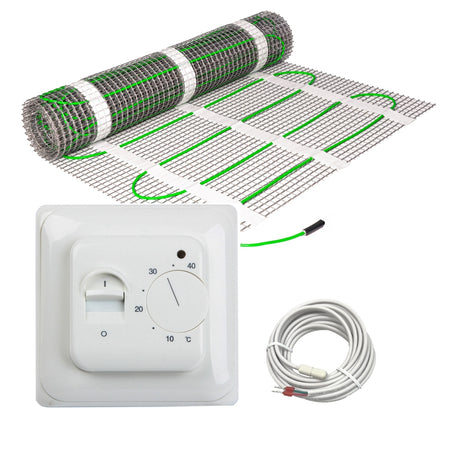 Fußbodenheizung Elektrisch Set Basic | TWIN Bodenheizung Heizmatte 100 W/m² | Thermostat Standard