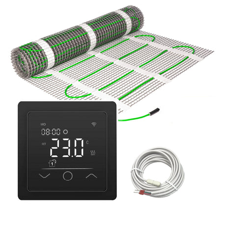 Fußbodenheizung Elektrisch Set Power | TWIN Bodenheizung Heizmatte 200 W/m² | Thermostat Touch schwarz